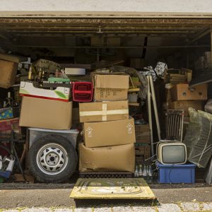 Garage full and stuffed with old stuff and open in good weather for airing